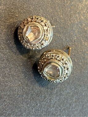 Mine/rose cut diamond w/ diamond chip halo earrings vermeil low $ + Moissanite